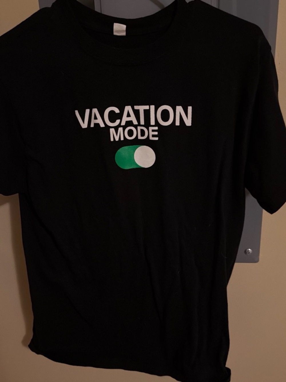 Black "Vacation Mode" Graphic Tee with Green Accent